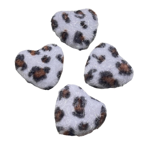 APLIQUE CORAÇÃO FELPUDO BRANCO ANIMAL PRINT - 4 UNIDADES
