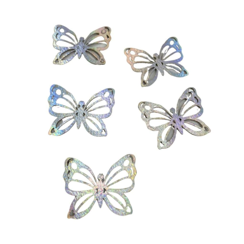 KIT BORBOLETA VAZADA LONITA PRATA HOLOGRÁFICA - 5 UNIDADES