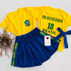 Conjunto saia azul Brasil + faixa