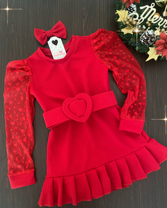 Vestido Eva vermelho com cinto + laço