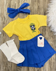 Conjunto saia azul Brasil + faixa - comprar online