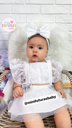 Romper vestido Geovanna renda branco+ laço