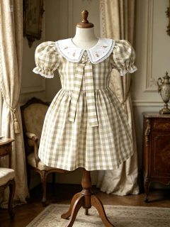 Vestido bordado Ágata xadrez Nude