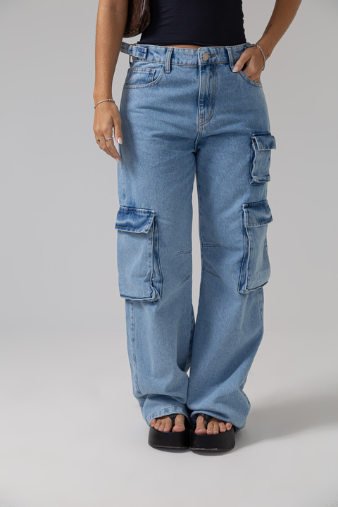 CALÇA JEANS CARGO CLARA