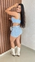 Short Manu Jeans Com Aplicação Em Strass Barra Feita Crisconf - Crisconf-Vestuários e Acessórios