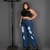 Calça Wide Leg Plus Size Jeans Escuro Premium Com Destroyed - Crisconf-Vestuários e Acessórios