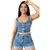 Conjunto Jeans Short liso Barra Feita Cropped Fecho Botões - loja online