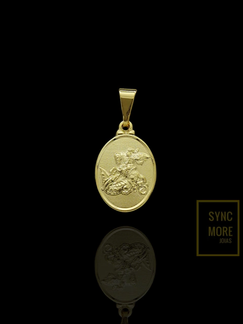 Pingente Mini Oval São Jorge Banhado a Ouro 18K