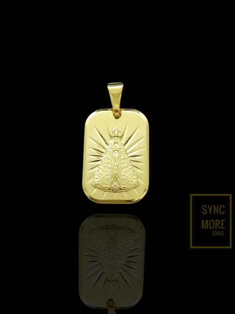 Pingente Placa Nossa Senhora de Aparecida Banhado a Ouro 18K
