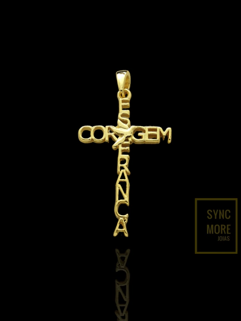 Pingente Cruz Esperança Coragem Banhado a Ouro 18K
