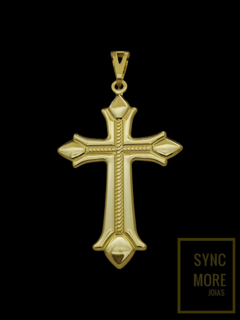 Pingente Cruz G com Corda Central Banhado a Ouro 18K - comprar online