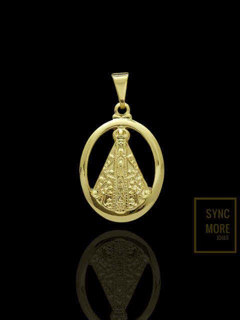 Pingente Oval Vazado Nossa Senhora de Aparecida Banhado a Ouro 18K