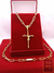Corrente Cadeado Alongado 70cm 6mm Fecho Gaveta Banhada a Ouro 18K + Pingente Cruz Cristo - comprar online