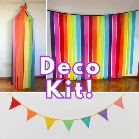 ¡Deco Kit de Tela! Lluvia de Colores + Cortina + Banderines