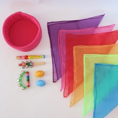Set de 5 Instrumentos + Set 7 Pañuelos Sensoriales + Canasta FUCSIA - comprar online
