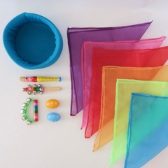 Set de 5 Instrumentos + Set 7 Pañuelos Sensoriales + Canasta TURQUESA - comprar online