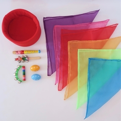 Set de 5 Instrumentos + Set 7 Pañuelos Sensoriales + Canasta ROJA - comprar online