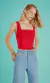 BLUSA TRICOLINE CORSET BABADINHOS CEREJA - KOE