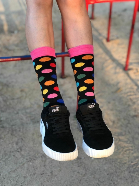 Meias Urbans Crossfit Bike Skate Cano Alto Bolinhas Coloridas