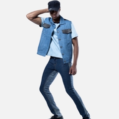 Colete jeans color blocking