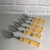 CJ 6 COLHERES DE ACO INOX C/CABO DE PLASTICO BAMBU NATURAL 20cm