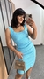 Vestido Canelado Ribana Midi Tubinho Decote Quadrado Carol Azul - loja online