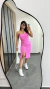 Vestido Canelado Ribana Midi Tomara que Caia Fenda Bojo Beatriz Rosa Chiclete