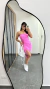 Vestido Canelado Ribana Midi Tomara que Caia Fenda Bojo Beatriz Rosa Chiclete - comprar online