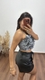 Shorts Cintura Alta Zíper Faixas Corino Preto