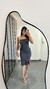 Vestido Canelado Ribana Midi Tomara que Caia Fenda Bojo Beatriz Cinza Chumbo