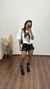 Shorts Cintura Alta Zíper Faixas Corino Preto - comprar online