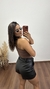Shorts Cintura Alta Zíper Faixas Corino Preto