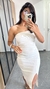 Vestido Canelado Ribana Midi Tomara que Caia Fenda Bojo Beatriz Off White - loja online