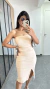 Vestido Canelado Ribana Midi Tomara que Caia Fenda Bojo Beatriz Pêssego na internet