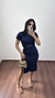 Conjunto Canelado Ribana Saia Midi Blusa Cropped Manga Curta Melissa Azul Marinho