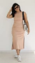 Vestido Canelado Ribana Midi Longuete Regata Tamara Fenda Nude