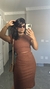 Conjunto Canelado Ribana Saia Midi Blusa Cropped Manga Curta Melissa Marrom na internet