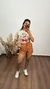 Shorts Cintura Alta Cinto Argola Ziper Corino Caramelo - loja online