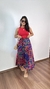 Conjunto Viscose Saia Midi Longa Blusa V Estampada Coqueiros Luciana Azul Royal na internet