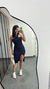 Vestido Canelado Ribana Midi Frente Única Fenda Bojo Aline Azul Marinho - comprar online