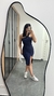 Vestido Canelado Ribana Midi Frente Única Fenda Bojo Aline Azul Marinho