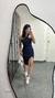 Vestido Canelado Ribana Midi Frente Única Fenda Bojo Aline Azul Marinho na internet