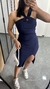 Vestido Canelado Ribana Midi Frente Única Fenda Bojo Aline Azul Marinho - loja online