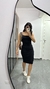 Vestido Canelado Ribana Midi Tubinho Decote Quadrado Carol Preto