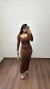 Vestido Canelado Ribana Longo Longuete Manga Longa Decote Quadrado Zoe Marrom - comprar online