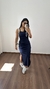 Vestido Longuete Longo Canelado Ribana Alça Fenda Mariana Azul Marinho - comprar online