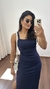 Vestido Longuete Longo Canelado Ribana Alça Fenda Mariana Azul Marinho - loja online