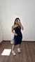 Vestido Canelado Ribana Midi Nula Manga Laura Azul Marinho na internet