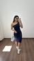 Vestido Canelado Ribana Midi Nula Manga Laura Azul Marinho - comprar online