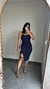 Vestido Canelado Ribana Alça Midi Fenda Bojo Gabi Azul Marinho